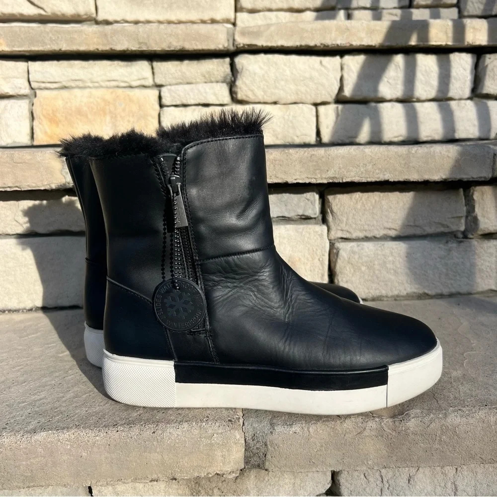 Henley J/Slides black leather zipper closure 1.5" platform booties Sz 10
